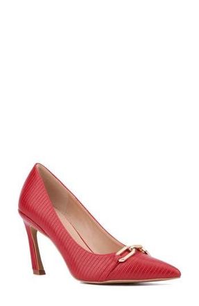 New York & Company Katerina Croc Embossed Faux Leather Pump in Red Lizard at Nordstrom Rack, Size 7.5