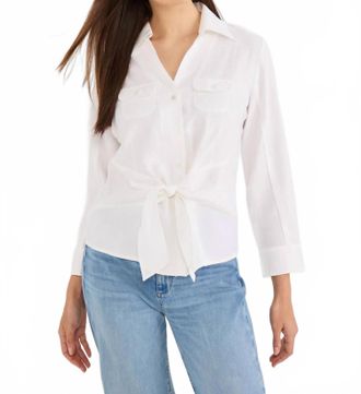 Nic+Zoe Iconic Tie Front Shirt In Paper White