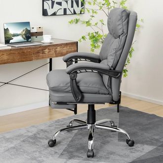 Costway Costway Modern Office Chair Padded Reclining Chair w/Retractable Footrest in Grey