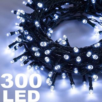 Trade Shop Trade Shop - Catena Luminosa 300 Luci Led Lucciole Bianco Freddo Controller 8funzioni Interno