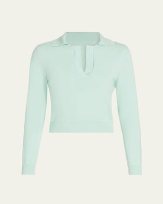 Oscar De La Renta Long-Sleeve Light Wool Polo Sweater