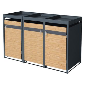 ML Design Ml-design Cobertizo De Exterior Para 3 Cubos De Basura De 240l 200x80x124 Cm Con Aspecto Alerce Antracita Mueble Cubrecontenedor De Acero Resistente C