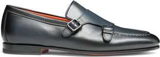 Santoni Leren Dubbele Gesp Loafer - Heren - Loafers - Blauw - 42 EU - Leer - Schoenen