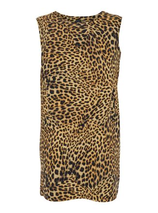 Norma Kamali Brown Short Dress With All-Over Printed Leopard Motif In Tech Fabric Woman