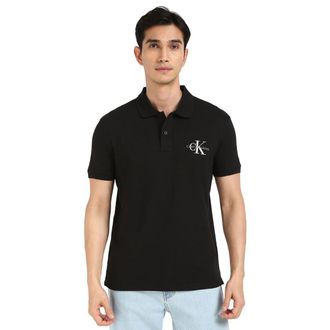 Calvin Klein Mens Monologo Regular Fit Short Sleeve Polo Shirt, Black (Ck Black), S
