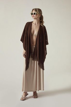 James Lakeland Womens Brown Pointelle Knit Beach Cover-Up Kaftan - One Size