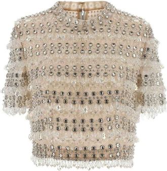 Carolina Herrera Crystal-Embroidered Crop Top