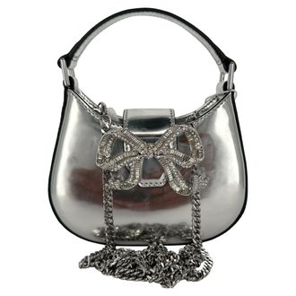Self Portrait Structured Shoulder Bag in Silver Patent Leather