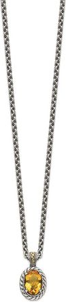 Diamond2Deal Sterling Silver with 14K Accent Oval Citrine Pendant Necklace
