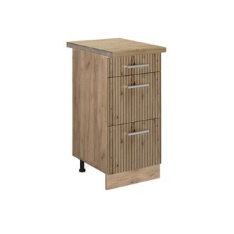 Vicco Mueble Bajo De Cocina R-line, Roble Artesanal, 40 Cm Con Cajones, Et Roble