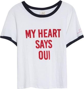 Cinq &agrave; Sept My Heart Says Oui Shrunken Cotton Graphic T-Shirt in White Multi at Nordstrom, Size Medium