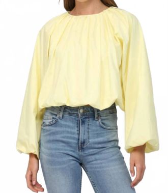Fate Long Sleeves Crewneck Gathered Blouse In Yellow