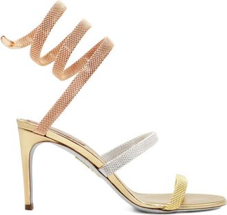 Rene Caovilla 80 mm Trigold Cleo sandalen met slangen-effect - Goud