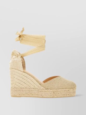Castaner clear ankle wrap espadrille sole peep toe woven texture