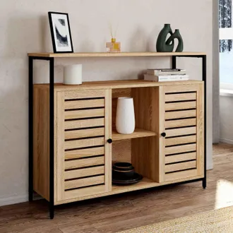 IDMarket Halifax Aparador De 2 Puertas Con Lamas De Dise&ntilde;o Industrial 100 Cm