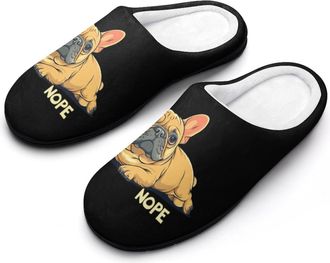 Generic Lazy French Bulldog Cotton Womens Slip-on Slippers Winter Warm House Shoes with Rubber Sole for Home Office Hotel