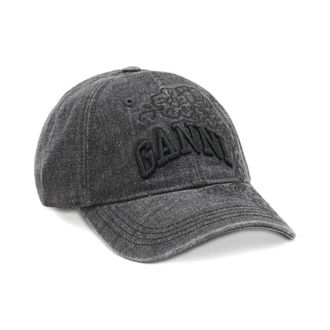 Ganni Cap van Geborduurd Denim - Dames - Petten - Zwart - ONE Size - Denim - Accessoires
