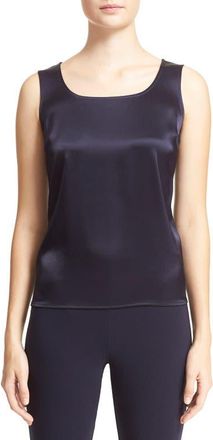 St. John Collection Liquid Satin Round Neck Shell in Navy at Nordstrom, Size Small