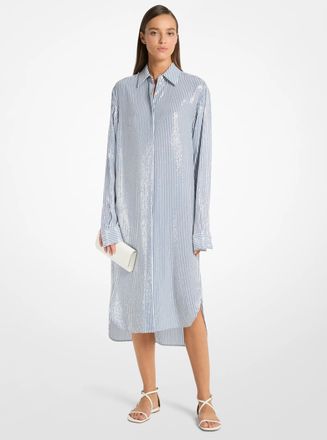 Michael Kors Sequined Stripe Crepe De Chine Shirtdress