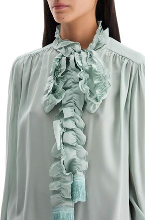 Valentino Garavani Womens Tiffany Crepe Shirt - Turquoise Silk - Size EU 38 (Womens)