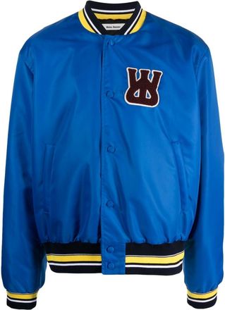 Wales Bonner logo-patch bomber jacket - men - Cotton/Elastane/Nylon/Polyester - 52 - Blue