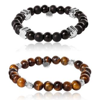 Lucky Brand Stretch Stone Bracelet Set in Black, Brown at Nordstrom