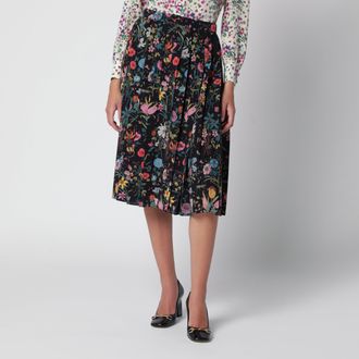 Gucci Gonna midi pliss&eacute; in seta con stampa Flora nera
