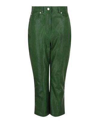 Ferragamo Womens Cropped Leather Straight-Leg Pants In Dark Green