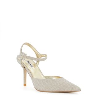 Dune London Womens Ladies CHANNEL Buckle-Detail Heeled Courts - Gold material_Synthetic - Size UK 3