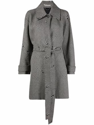 Stella McCartney glitch herringbone coat - women - Cotton - 42 - Black