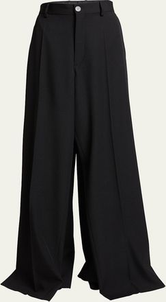 Balenciaga Double Front Wide-Leg Wool Pants