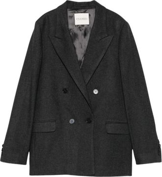 Closed Dubbelrijige jas met reverskraag - Dames - Blazers - Zwart - XS - Leer - Jassen