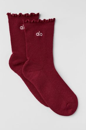 Alo | Womens Lettuce Edge Socks in Summer Romance Red, Size: Medium/Large