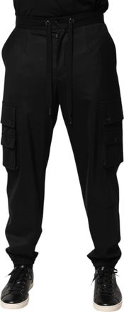 Dolce & Gabbana Solid Black Cargo Jogger Men Sweatpants Pants Cotton Nylon
