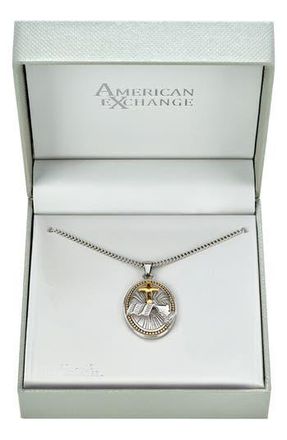 American Exchange Mens Prayer Cross Pendant Necklace in Silver/Gold at Nordstrom Rack