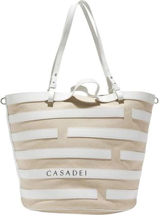 Casadei Ecru Canvas Schoudertas - Dames - Shoppers - Beige - ONE Size - Tassen