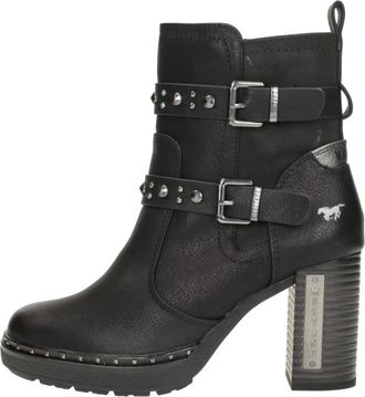Mustang Enkellaarsjes Hak - Dames - Laarzen met Hak - Zwart - 36 EU - Leer - Schoenen