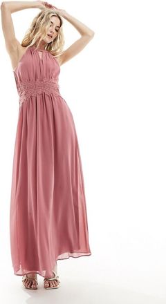 Vila Vestito lungo da damigella allacciato al collo rosa