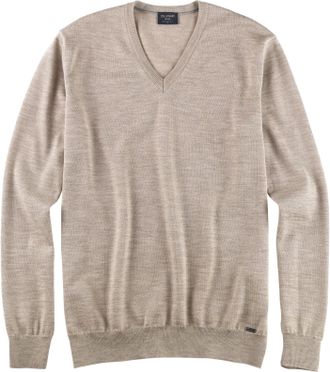 Olymp V-Ausschnitt-Pullover OLYMP OLYMP Strick Casual, Herren, Gr. 4XL, beige (hellbeige), Obermaterial: 100% Schurwolle, tailliert, V-Ausschnitt, Pullover 