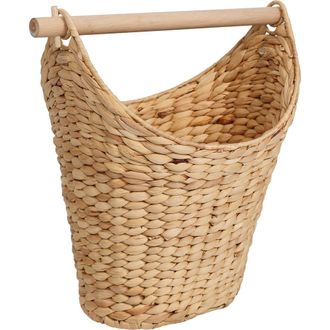 Happimess Talia Classic Coastal Hand-Woven Water Hyacinth Toilet Paper Basket with Wood Bar in Natural at Nordstrom