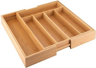 axentia Portaposate da cassetto estensibile con 5 fino a 7 scomparti, vassoio portaposate in bamb&ugrave;, ca. 31-48,5 x 5,5 x 37 cm, colore del legno - Axentia