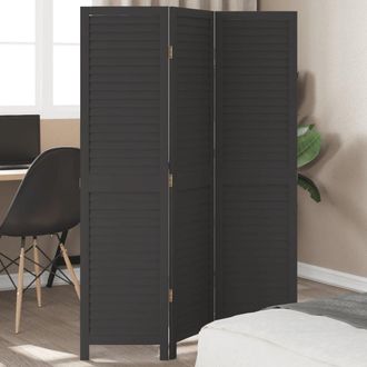 vidaXL Biombo Separador De 3 Paneles Madera Maciza Paulownia Negro Vidaxl