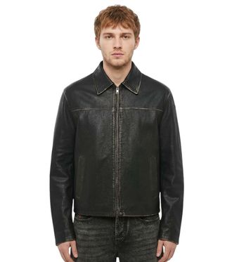 Diesel Black Solid Leather Jacket