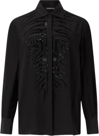 Roberto Cavalli Tiger Skin Pailletten Zijden Overhemd - Dames - Overhemden - Zwart - M - Pailletten - Overhemden