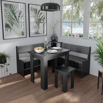 Vicco Conjunto Con Banco Esquinero Roman, Negro, 150 X 41.5 Cm Con Mesa