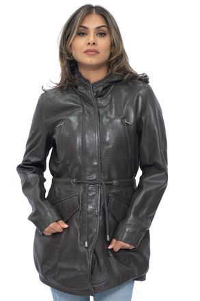 Infinity Leather Womens Hooded Parka Jacket-Bucharest - Brown Nappa Leather - Size 20 UK