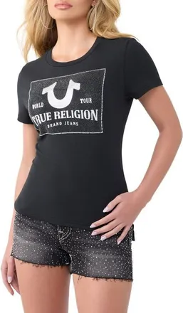 True Religion Crystal Classic Crewneck T-Shirt in Jet Black at Nordstrom, Size Xx-Large