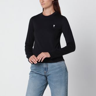 Ami T-shirt Ami de Caur nera in cotone