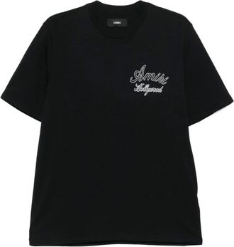 Amiri Tops, Heren, Zwart, L, Zwart Logo Print Crew Neck T-shirt