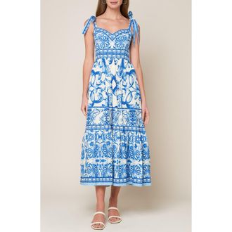 Flying Tomato Sweetheart Neck Bow Tie Strap Maxi Dress in Blue /Combo at Nordstrom Rack, Size X-Small